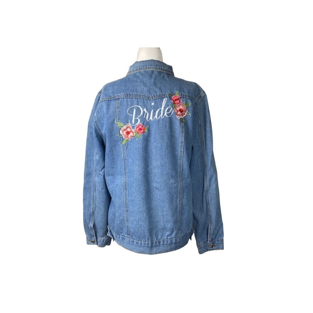 Davids Bridal Bride Jacket Womens Large Blue Embroidered Floral Denim Jacket